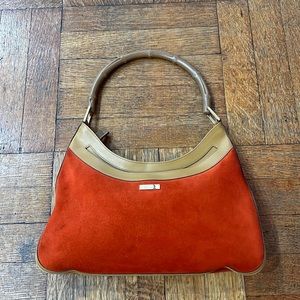 Vintage Gucci suede bamboo handle purse!
